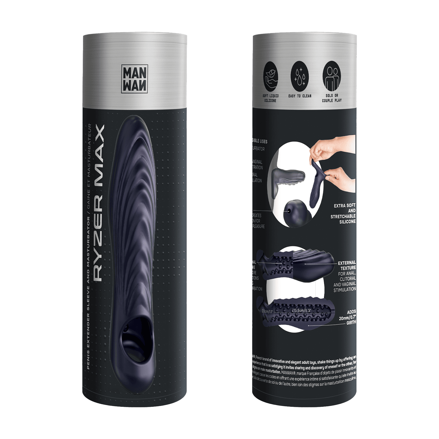 MANWAN - Ryzer Max - Penisverlenger en zachte masturbatie Sleeve - Black Plum 2