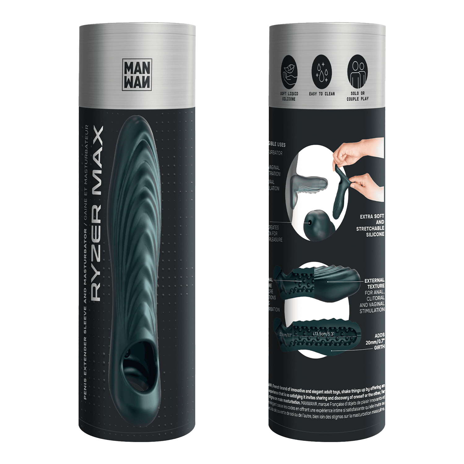MANWAN - Ryzer Max - Penisverlenger en zachte masturbatiehuls - Pine Grey 2
