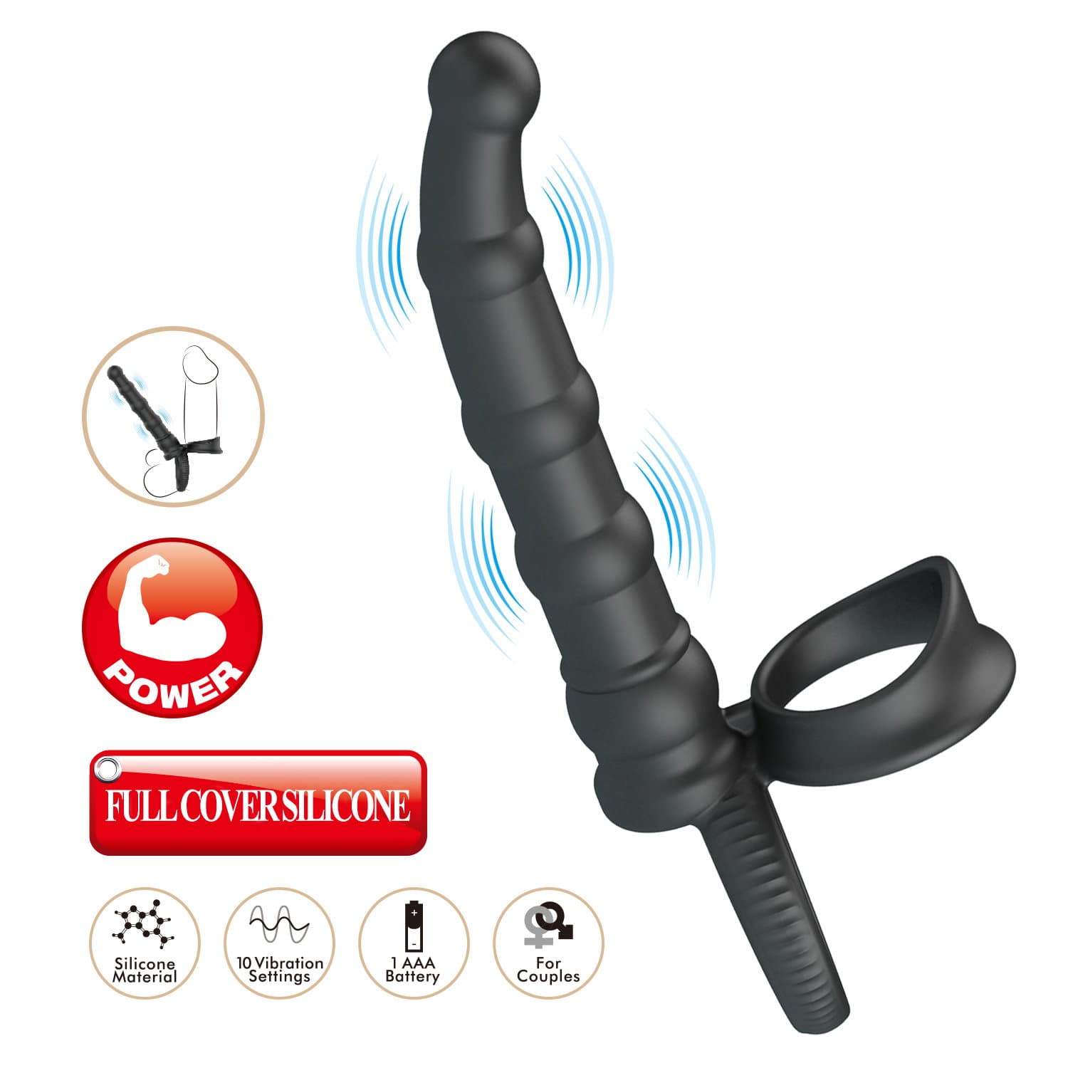 PL - Tatum - Anale vibrator met penisring - Zwart 3