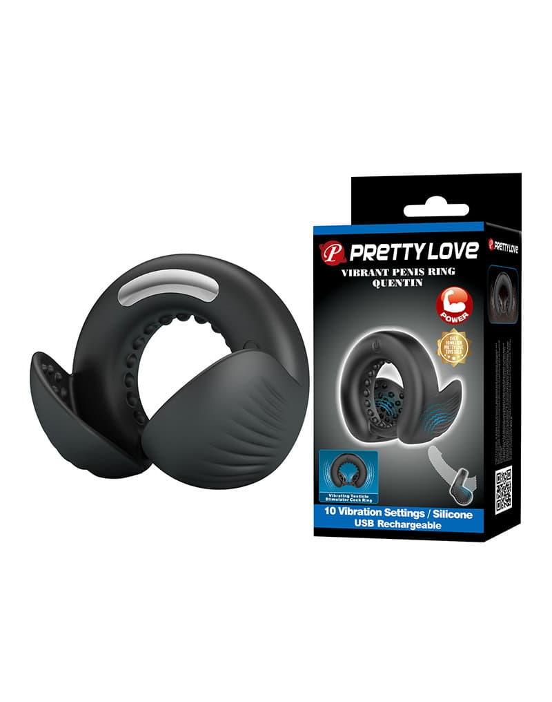 PL - Quentin - Vibrating Cock Ring with Dual Motor - Black 1
