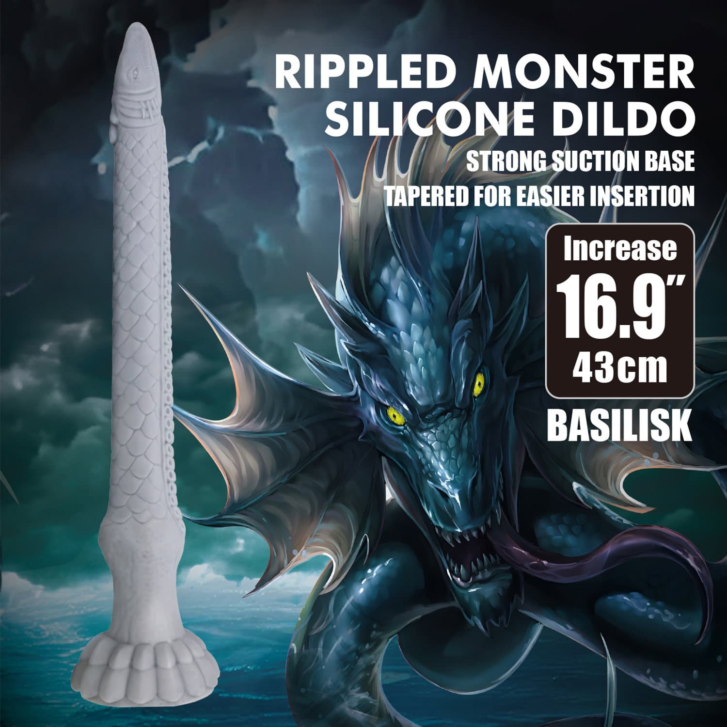 Power Monsters - Basilisk - Taps toelopende dildo - Mix Color 7