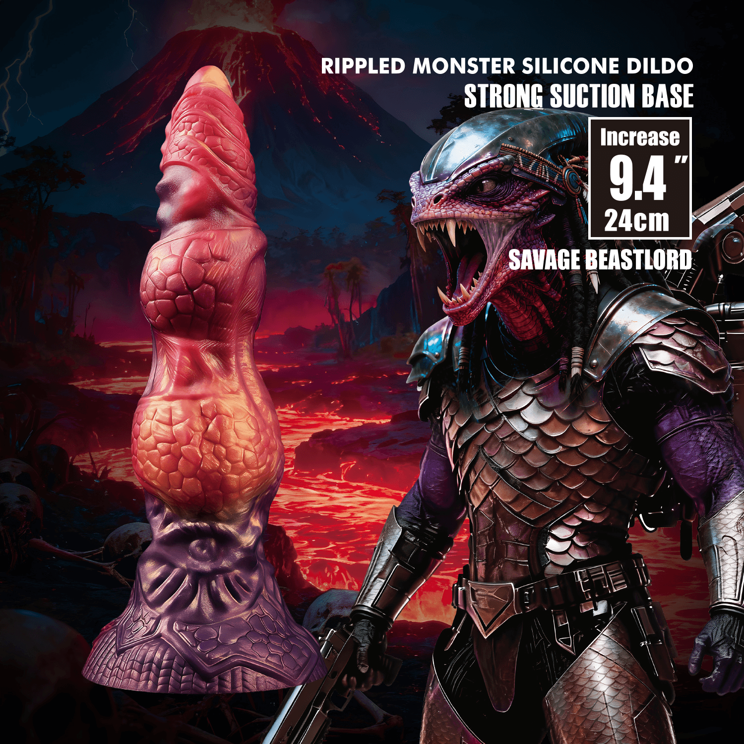Power Monsters - Savage BeastLord - Rippled Monster Dildo - 24 cm - Mix Color 8