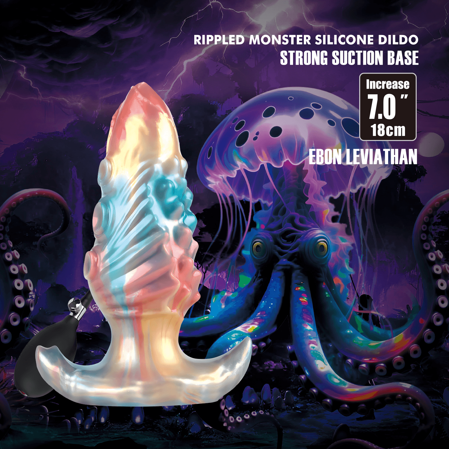 Power Monsters - Ebon Leviathan - Opblaasbare anale plug - 18 cm - Mixkleur 10