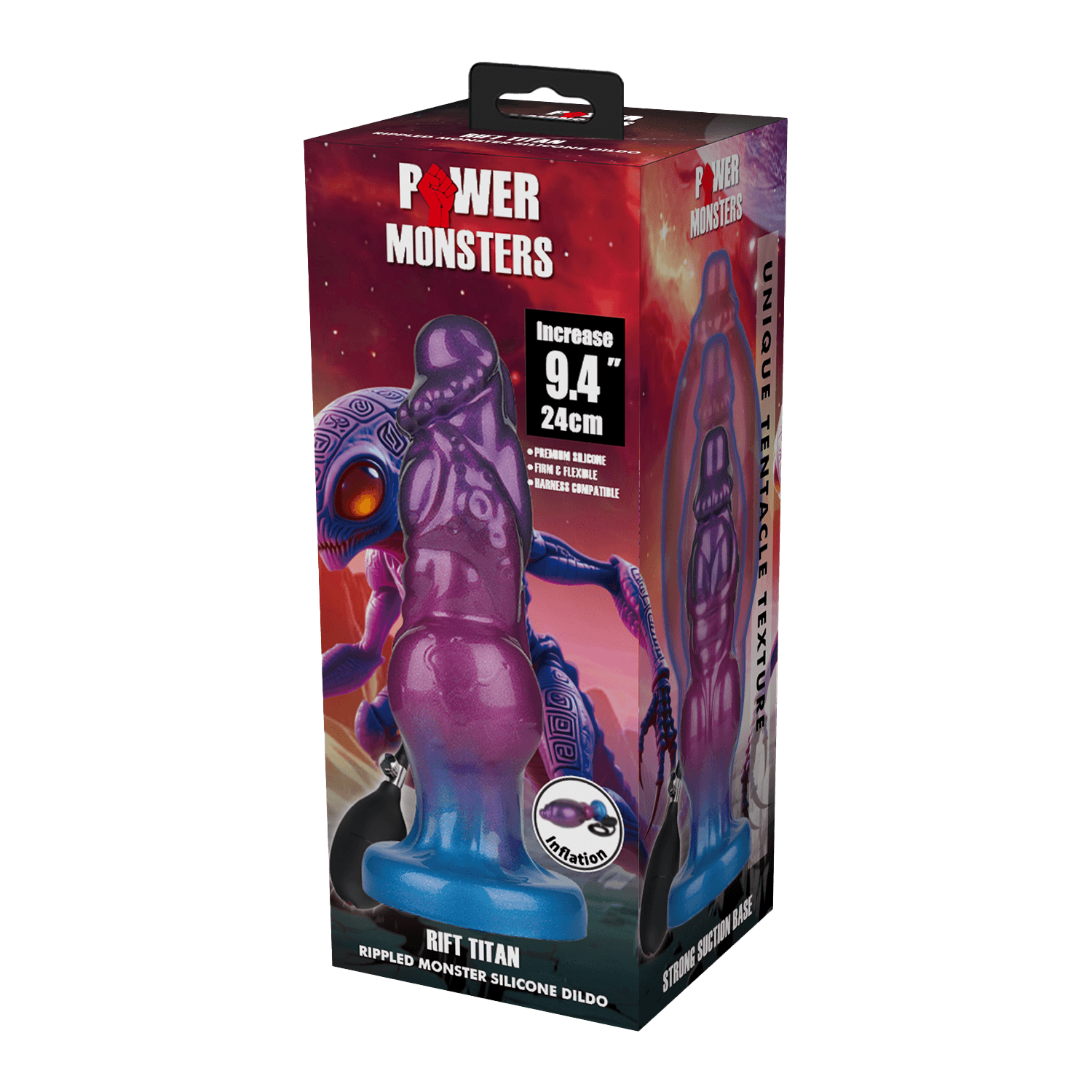 Power Monsters - Rift Titan - Opblaasbare Rippled Monster Dildo - 24 cm - Mix Color 5