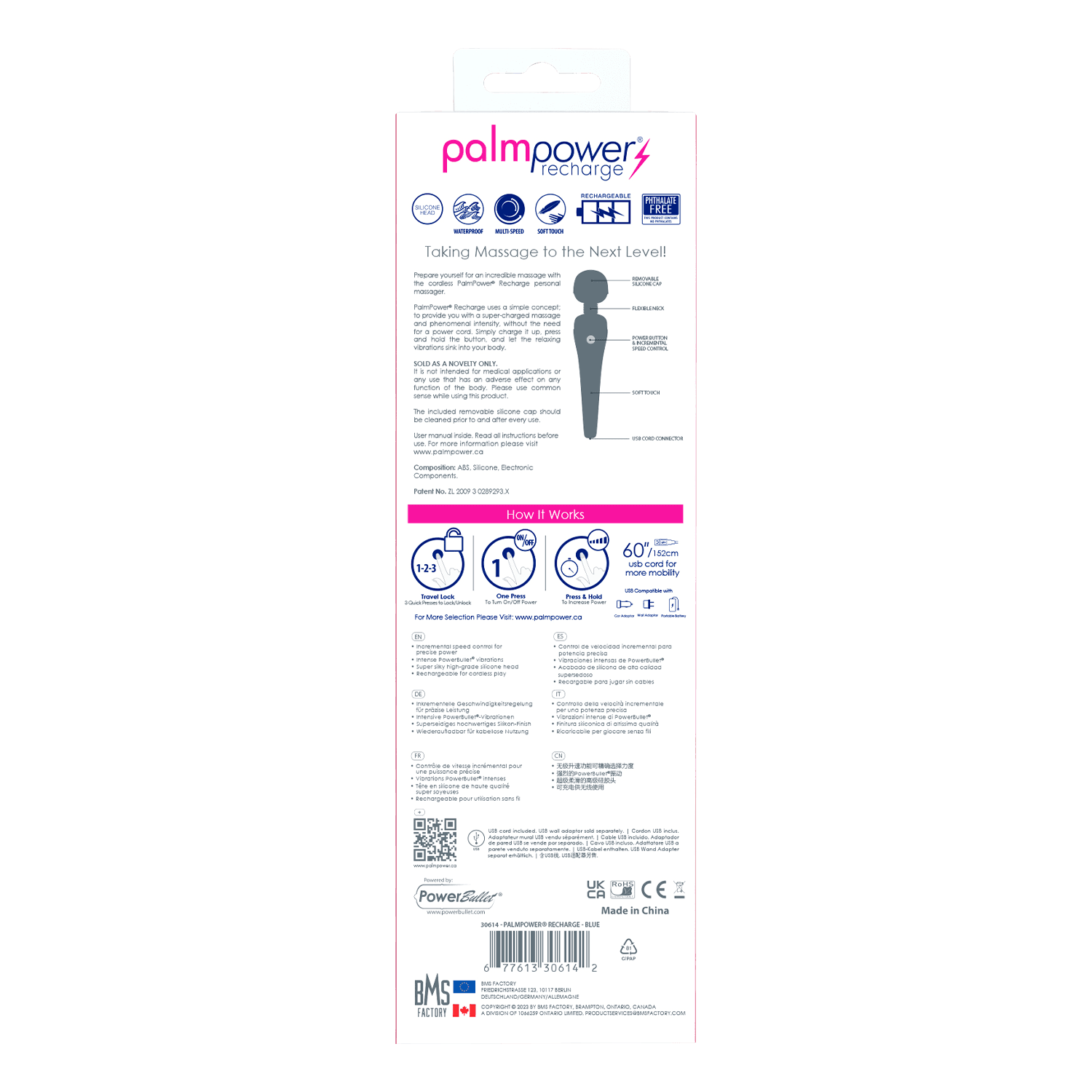 PalmPower - Recharge Wand Massager - Zwart/Blauw 7