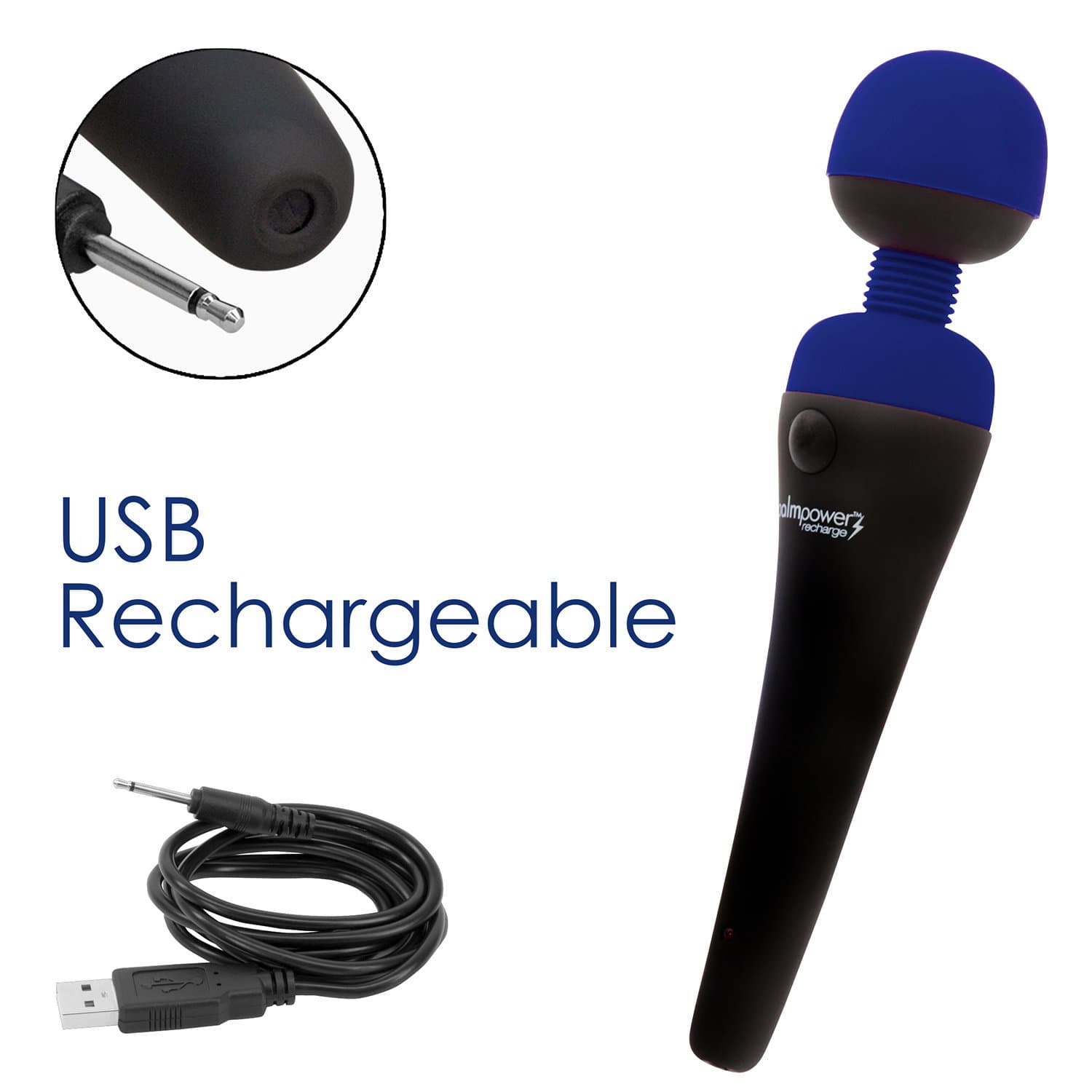 PalmPower - Recharge Wand Massager - Zwart/Blauw 8