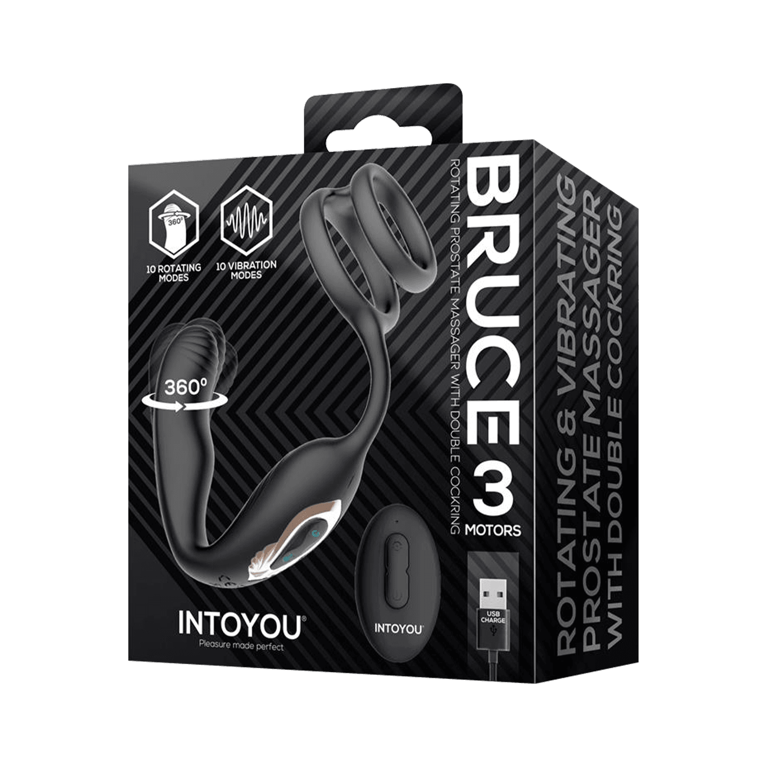IY - Bruce - Prostaatmassager 360° met dubbele penisringvibratie - Zwart 9