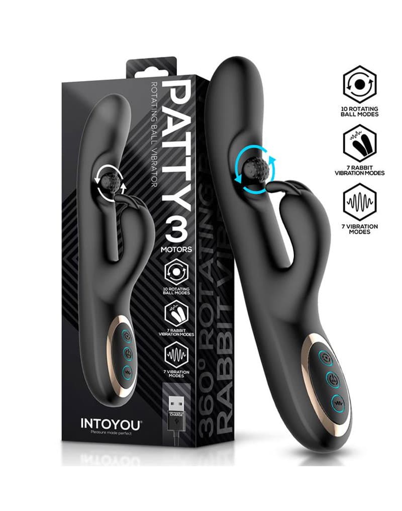 IY - Patty - Rabbit Vibrator met roterende bal - Zwart 1