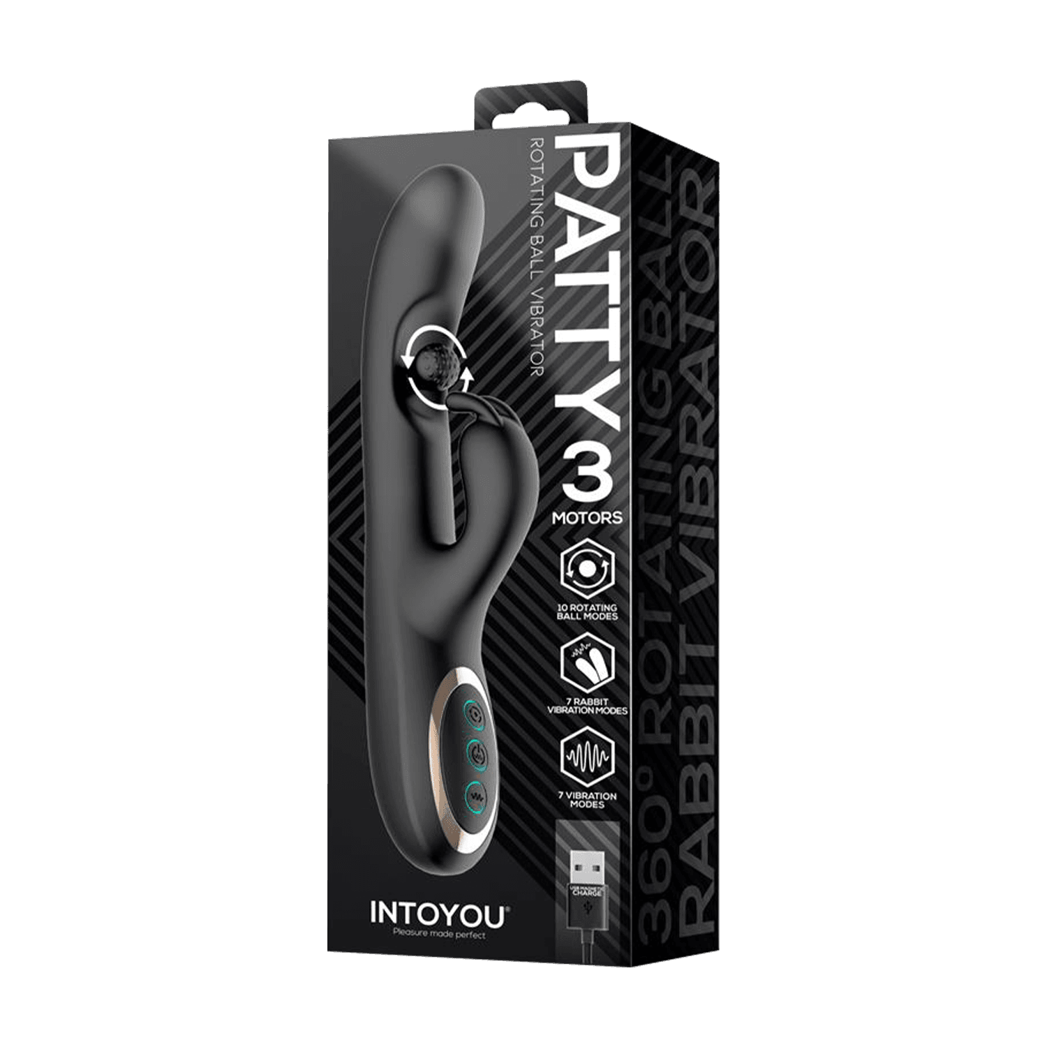 IY - Patty - Rabbit Vibrator met roterende bal - Zwart 9