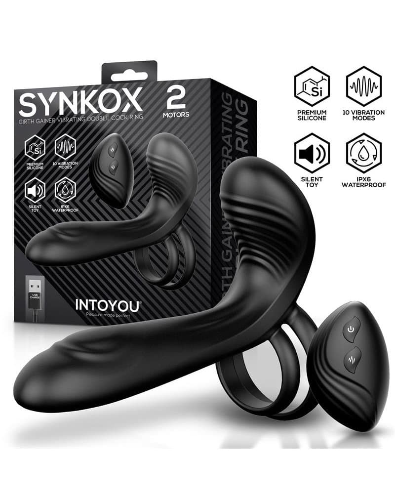 IY - Synkox - Girth Gainer Vibrerende Dubbele Penisring met Afstandsbediening - Zwart 1