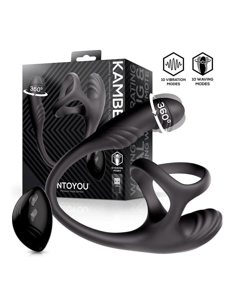 IY - Kamber - Golvende vibrerende anale plug en cockring met afstandsbediening - Zwart 1