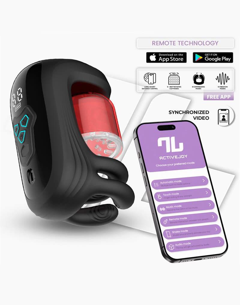 IY - Torky - Compresserende, roterende masturbator met app-bediening - Zwart 1