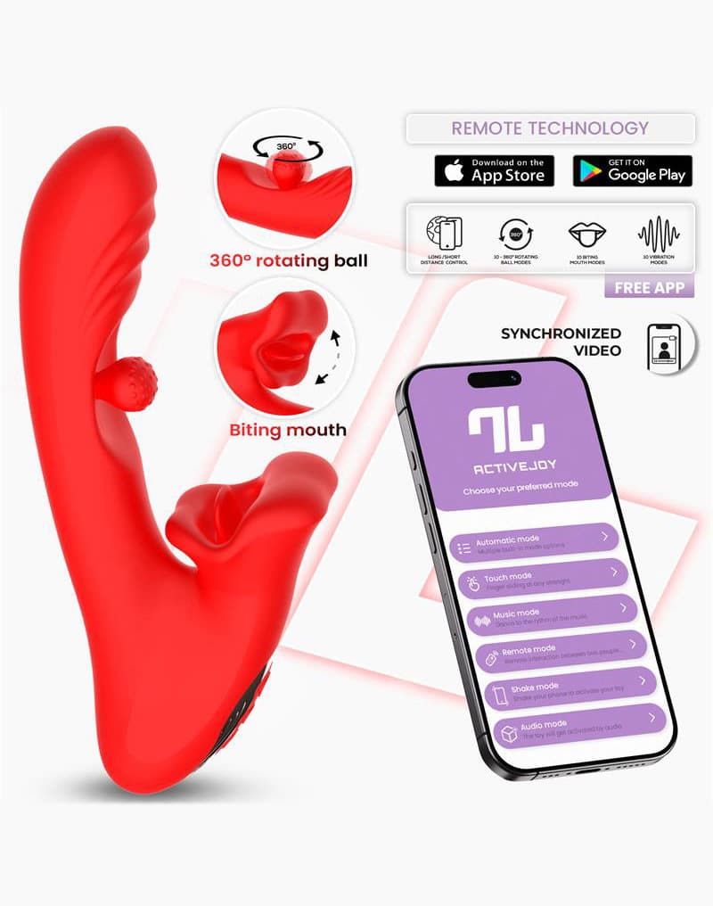IY - Franky - Bijtende en roterende balvibrator met app-bediening - Rood 9