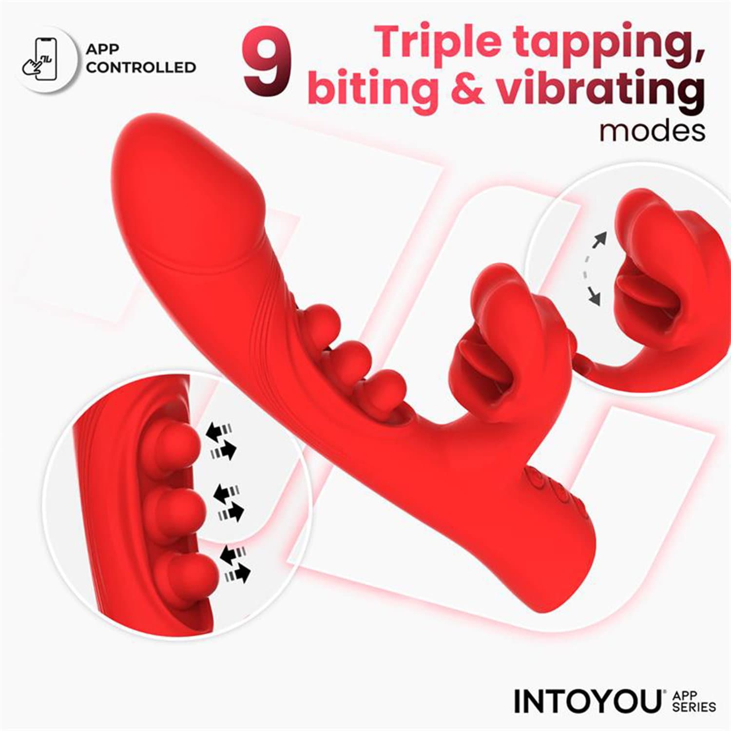 IY - Trixy - Triple Tapping mondvibrator met app-bediening - Rood 4