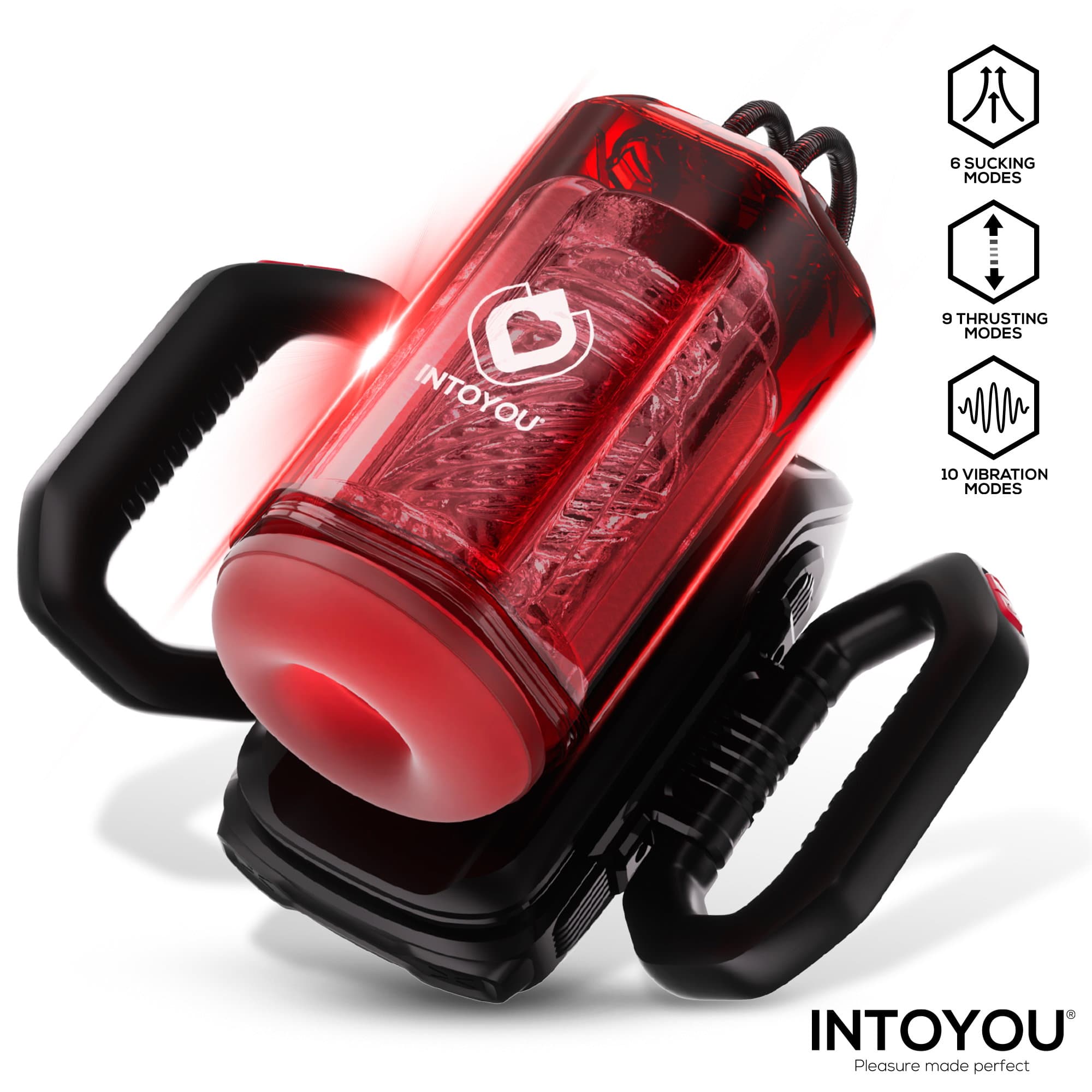 IY - Vexor - 3-in-1 masturbator voor mannen: zuig-, stoot- en vibratiefunctie - Zwart/Rood