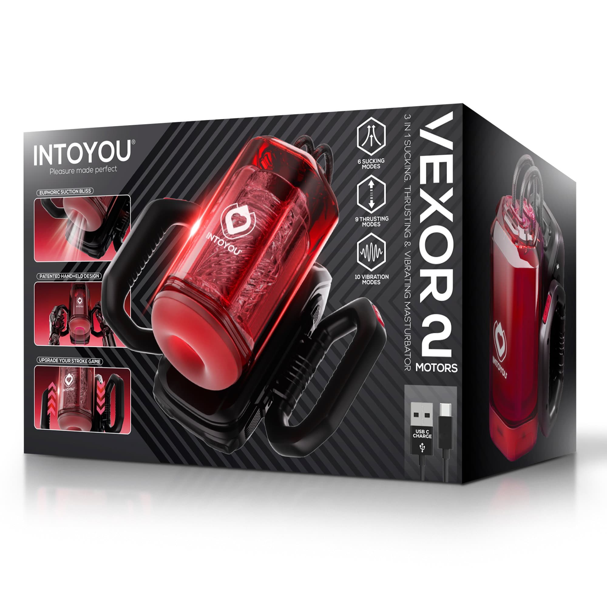 IY - Vexor - 3-in-1 masturbator voor mannen: zuig-, stoot- en vibratiefunctie - Zwart/Rood 2