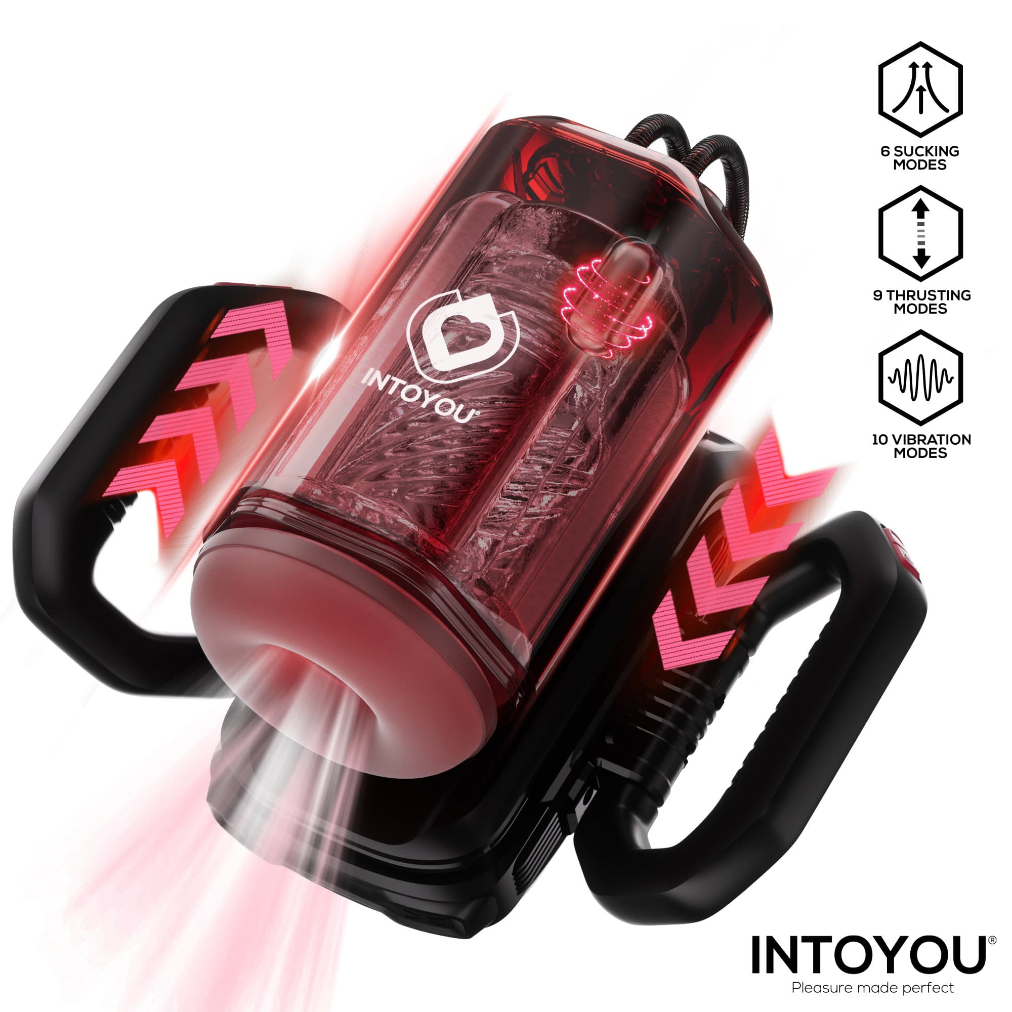 IY - Vexor - 3-in-1 masturbator voor mannen: zuig-, stoot- en vibratiefunctie - Zwart/Rood 5