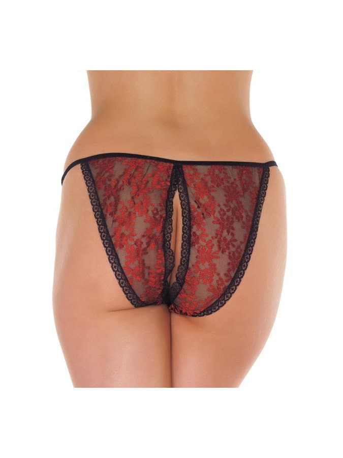 Amorable by Rimba - Open Tanga - One Size - Zwart / Rood 3