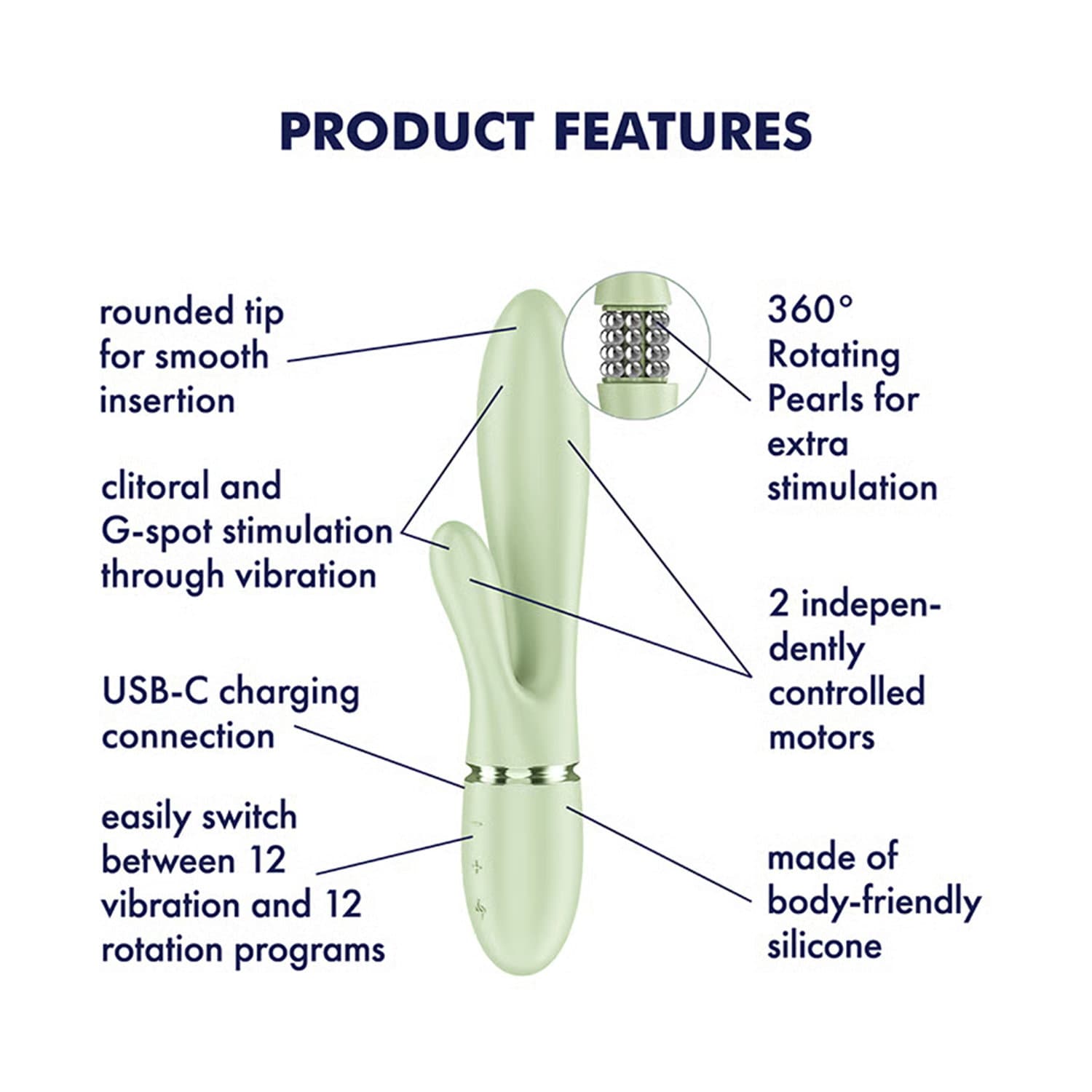 Satisfyer - Pearl Bunny 2 - Roterende Rabbit Vibrator - Lichtgroen 5