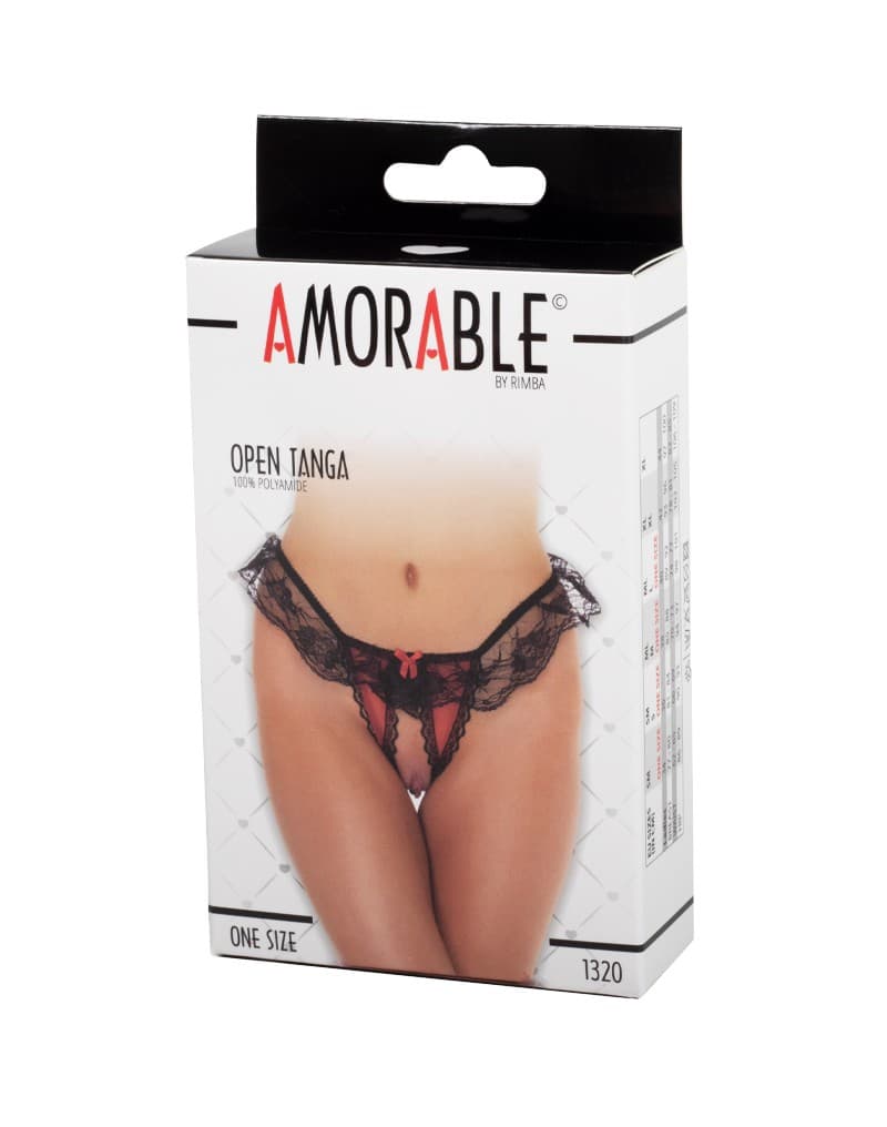 Amorable by Rimba - Open String - One Size - Zwart / Rood (art. 1320) 2
