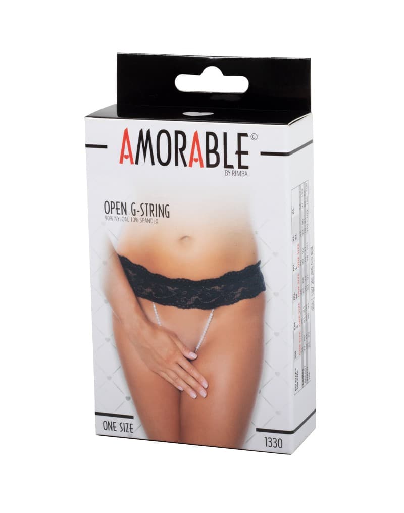 Amorable by Rimba - G-string met parels - One Size - Zwart (art. 1330) 2