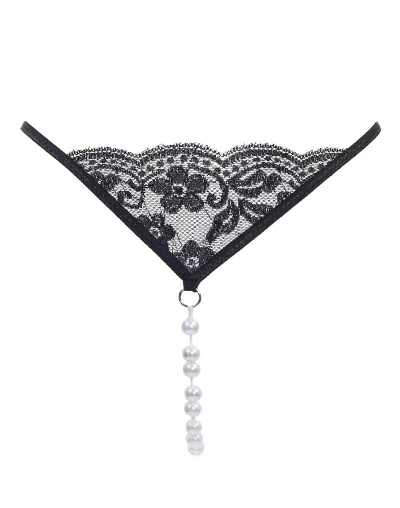 Amorable by Rimba - G-string met parels - One Size - Zwart (art. 1331) 4