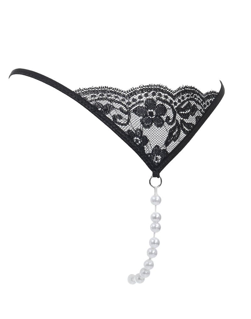 Amorable by Rimba - G-string met parels - One Size - Zwart (art. 1331) 5