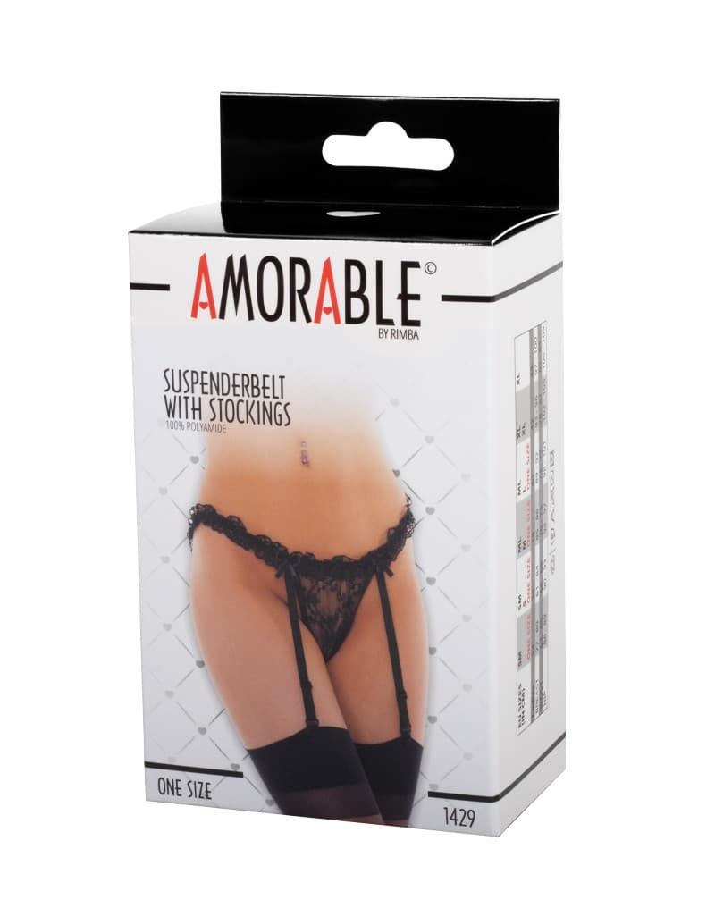 Amorable by Rimba - Jarretelgordel met Kousen - One Size - Zwart (art. 1429) 2