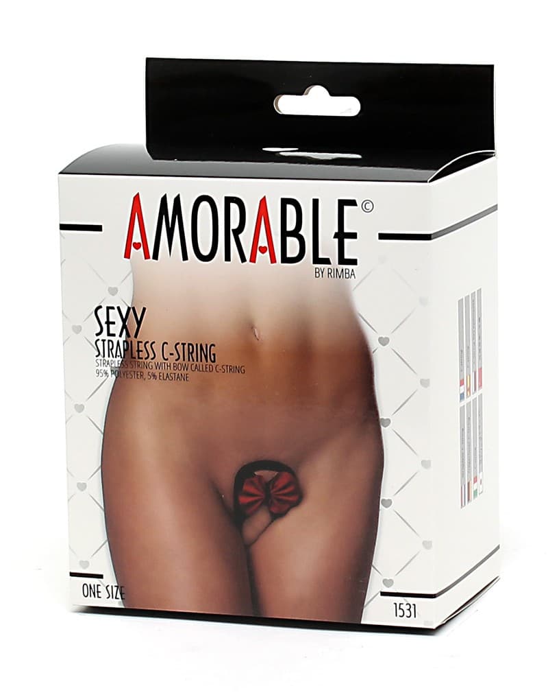 Amorable by Rimba - Strapless C-String - One Size - Zwart / Rood 2