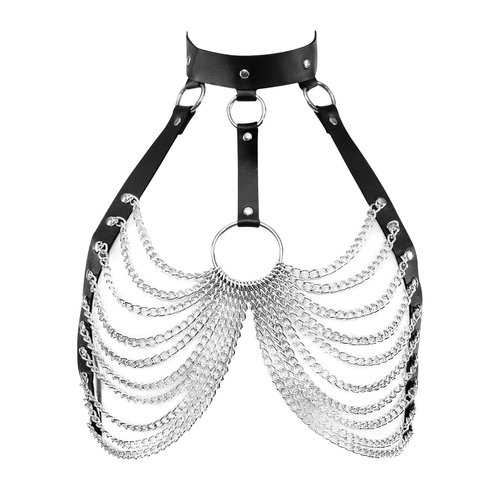 Amorable by Rimba - BH-top met kraag en kettingen - One Size - Zwart, Zilver 5