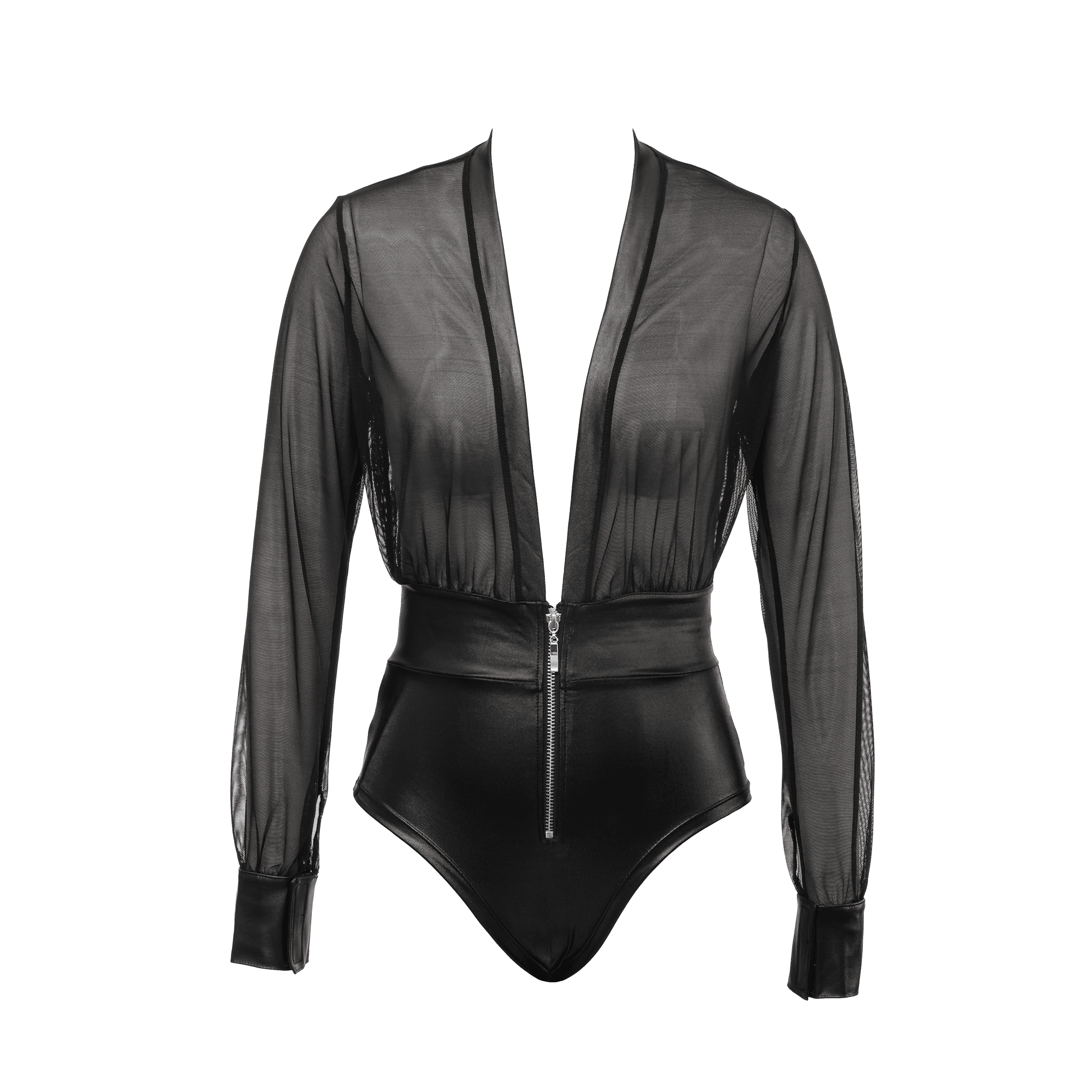 Amorable by Rimba - Sexy Wetlook Body met Rits - Zwart, Zilver 4