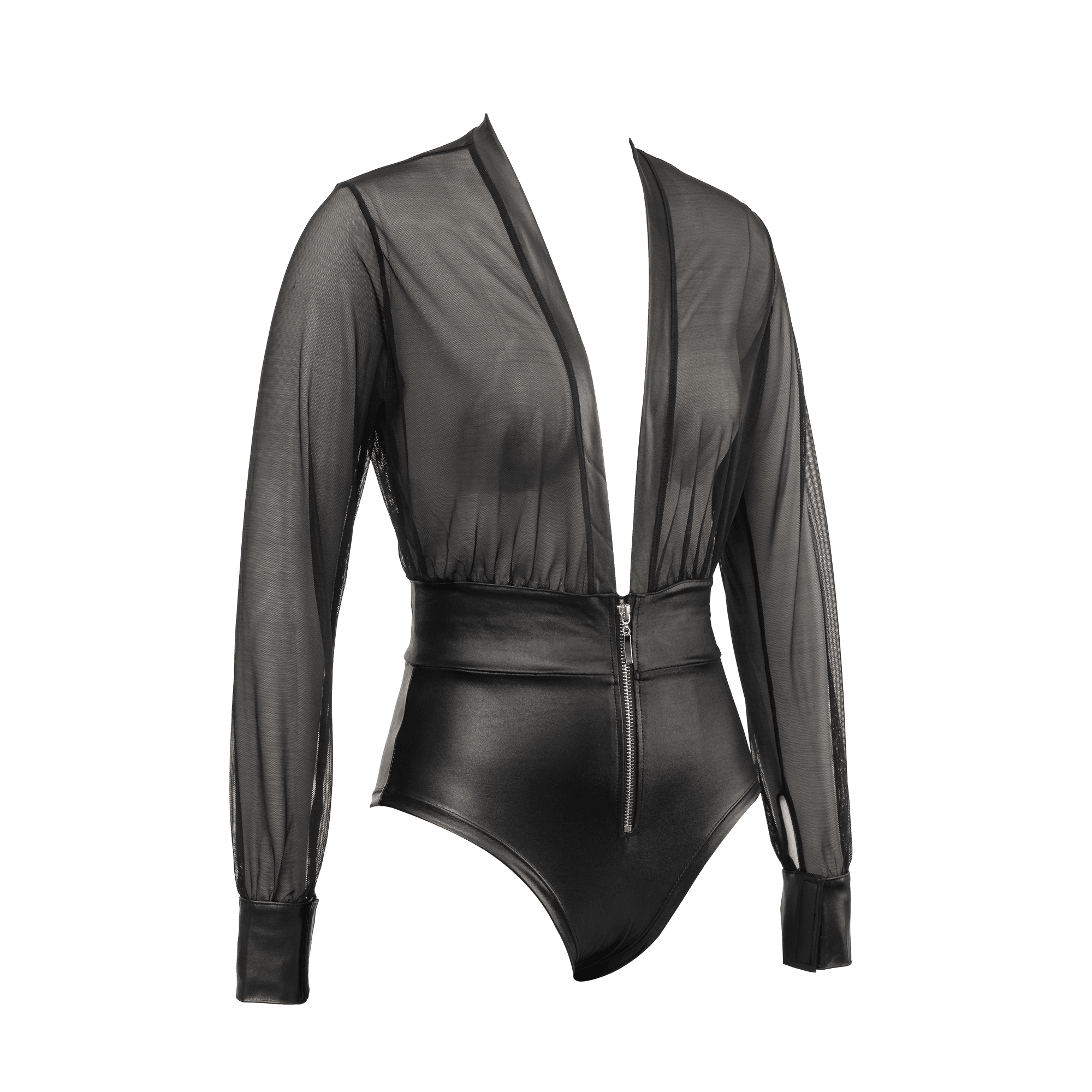 Amorable by Rimba - Sexy Wetlook Body met Rits - Zwart, Zilver 5
