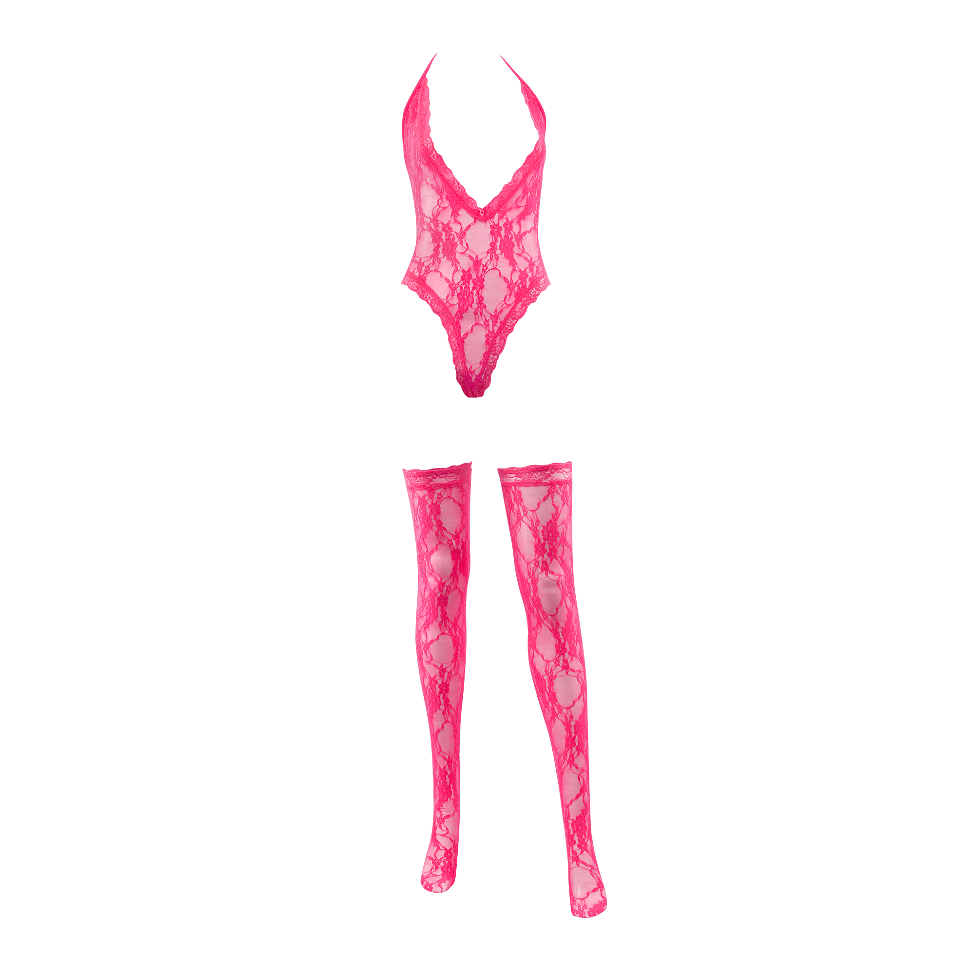 Amorable by Rimba - Bodystocking met kousen - One Size - Roze 4
