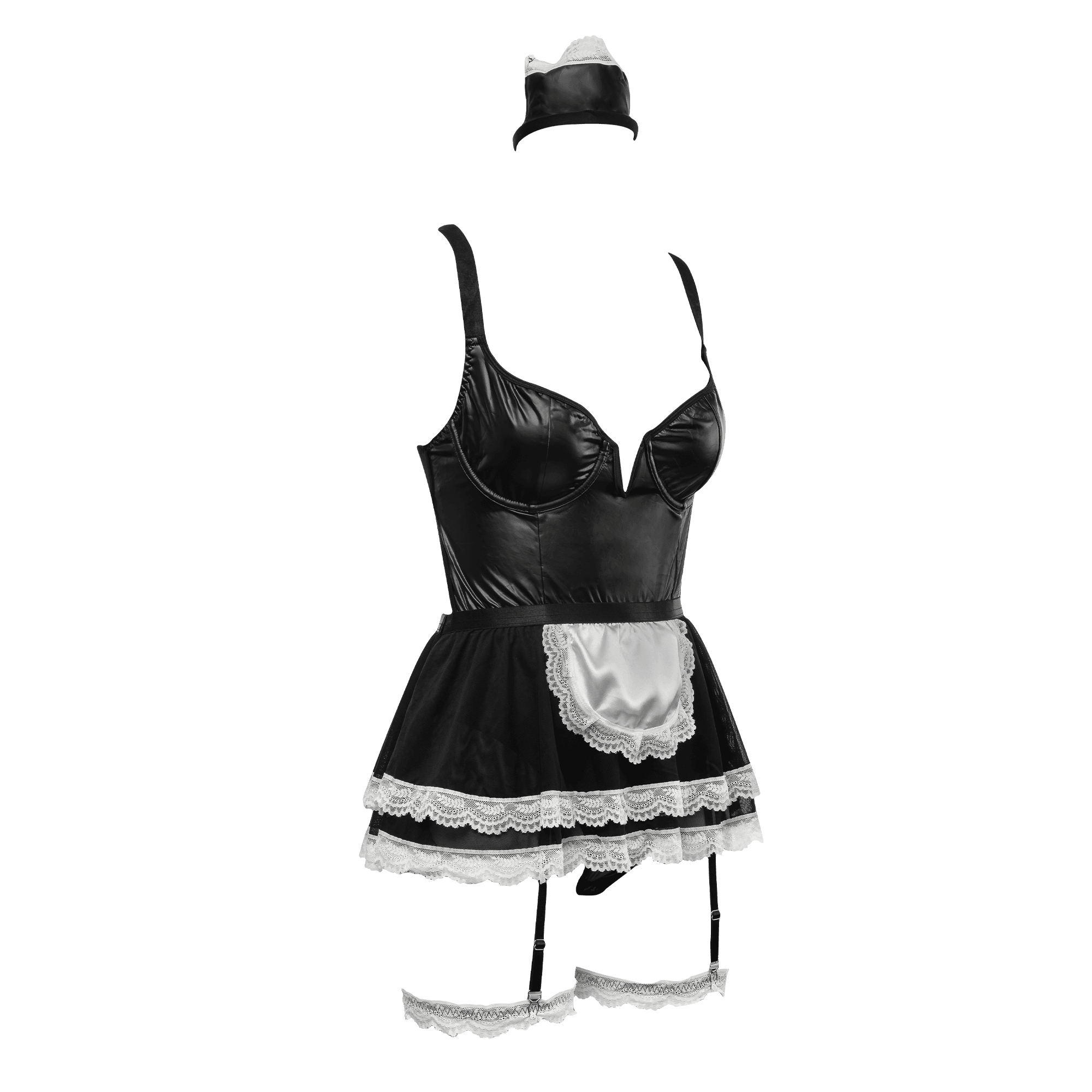 Amorable by Rimba - Wetlook Dienstmeisjes uniform - Zwart, Wit 6