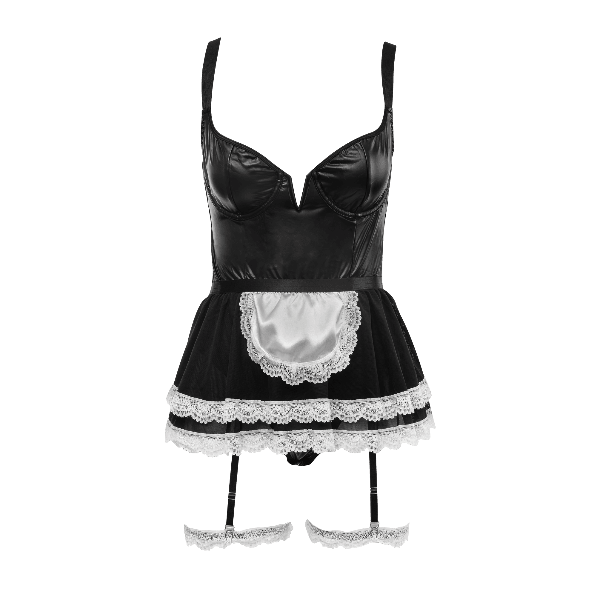 Amorable by Rimba - Wetlook Dienstmeisjes uniform - Zwart, Wit 7