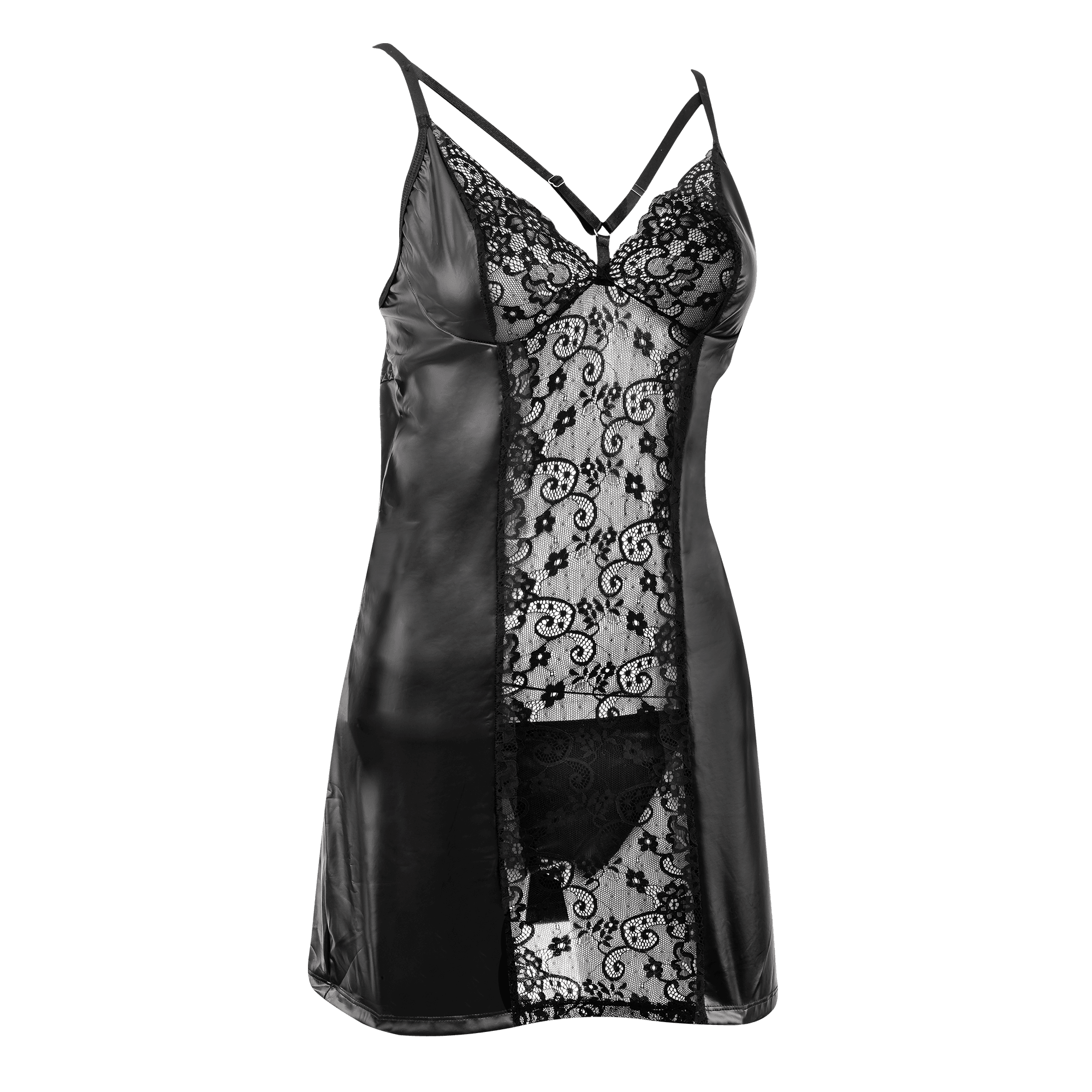 Amorable by Rimba - Wetlook Jurk met Kant - Zwart 6