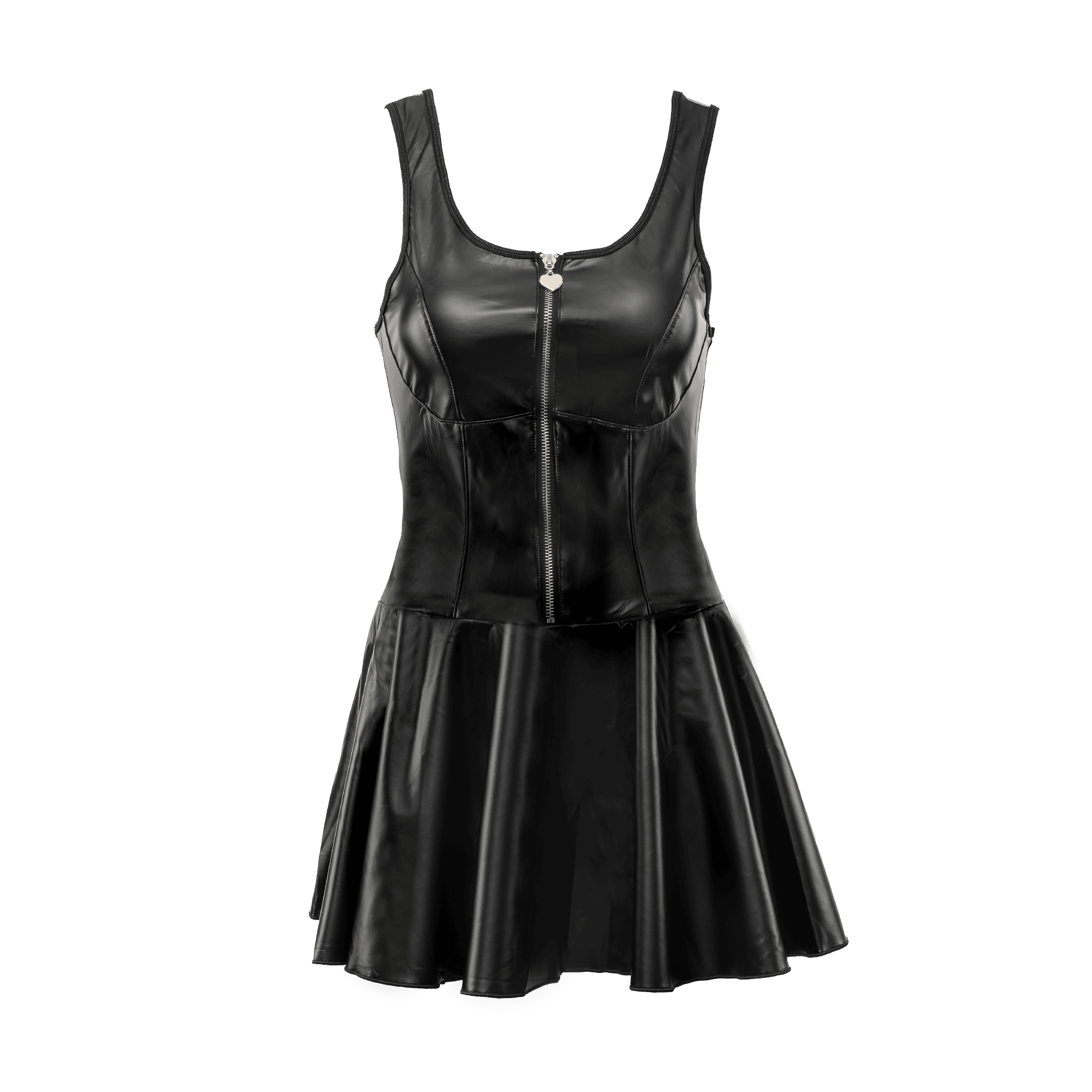 Amorable by Rimba - Wetlook Jurk met Gouden Rits - Zwart, Goud 5
