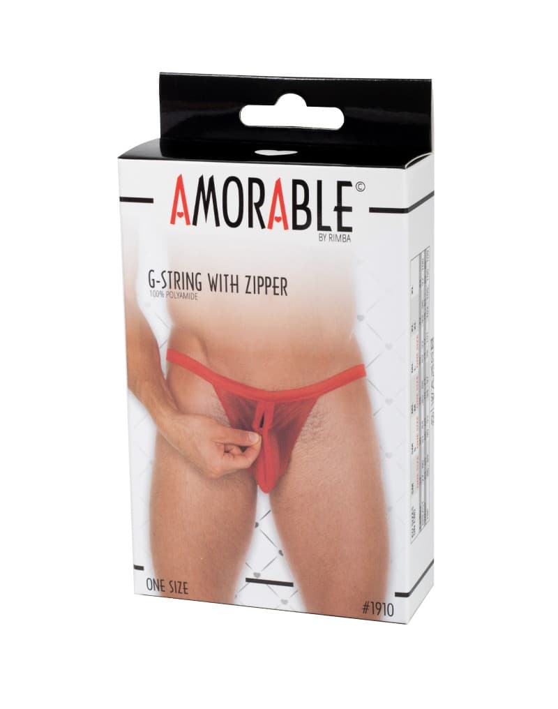 Amorable by Rimba - Doorzichtige string met ritssluiting - One Size - Rood 2