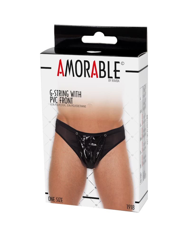 Amorable by Rimba - Doorzichtige string met lak look - One Size - Zwart 2