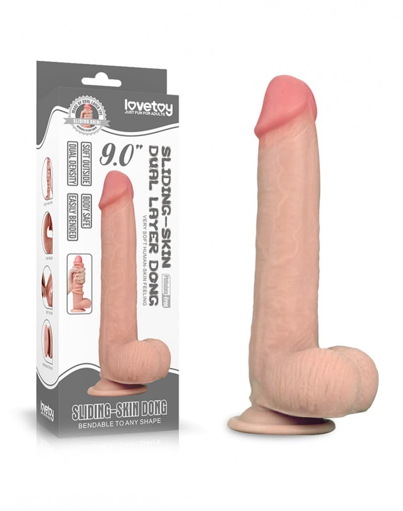 LoveToy - Sliding Skin Dildo 9" / 23 cm (Ø 3.5 CM) - Nude 8