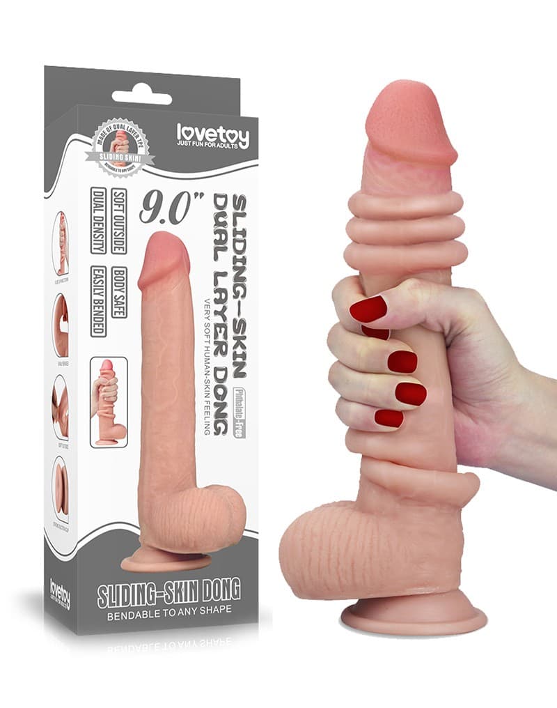 LoveToy - Sliding Skin Dildo 9" / 23 cm (Ø 3.5 CM) - Nude 1