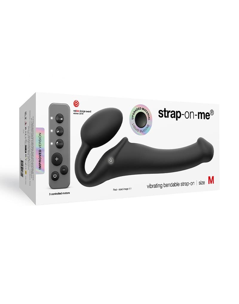 Strap-On-Me - Buigbare Strap-On Vibrator met Afstandsbediening Maat M - Zwart 2