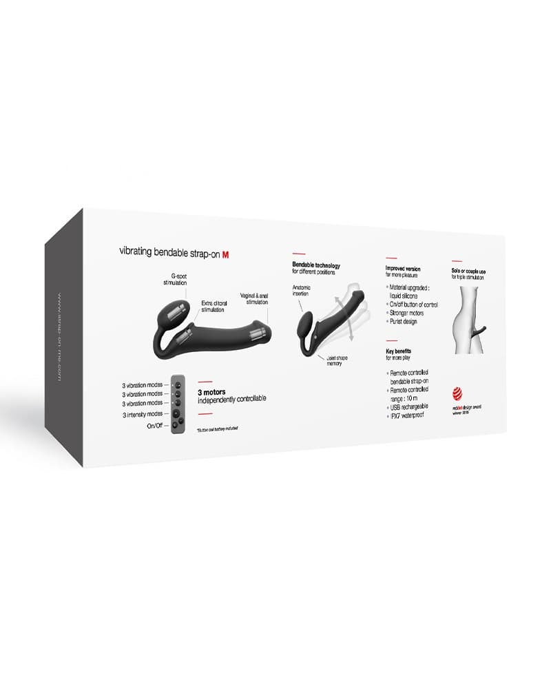 Strap-On-Me - Buigbare Strap-On Vibrator met Afstandsbediening Maat M - Zwart 3