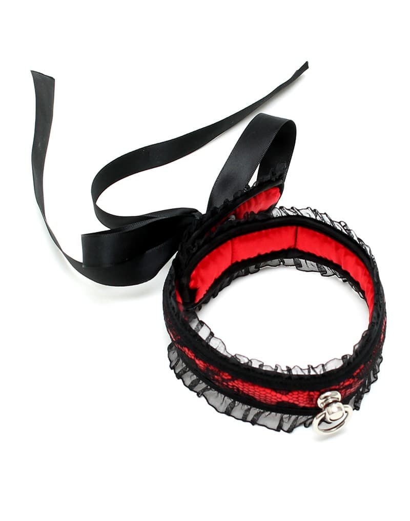 Rimba Bondage Play - Satijn Look Kraag - One Size - Zwart / Rood 3