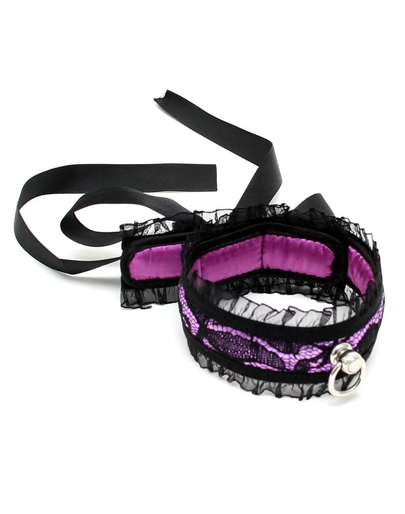 Rimba Bondage Play - Satijn Look Kraag - One Size - Zwart / Paars 2