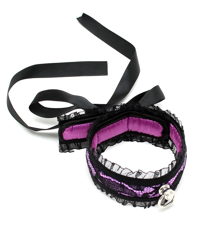 Rimba Bondage Play - Satijn Look Kraag - One Size - Zwart / Paars 3