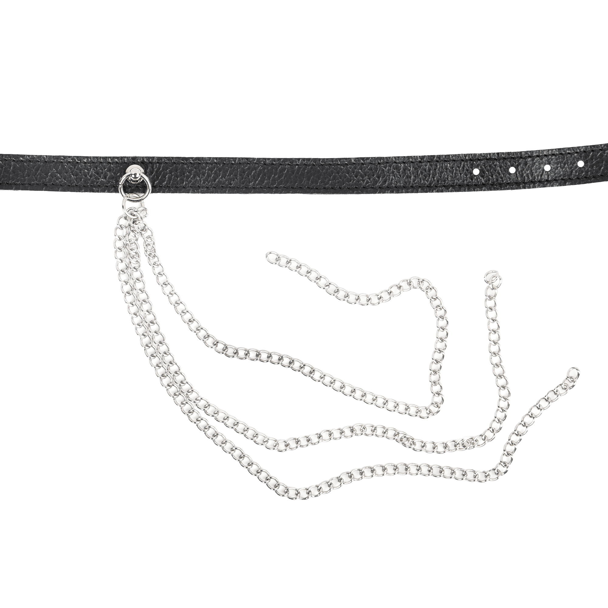 Rimba Bondage Play - Lederen Halsband met Metalen Kettingen - Zwart & Zilver 3
