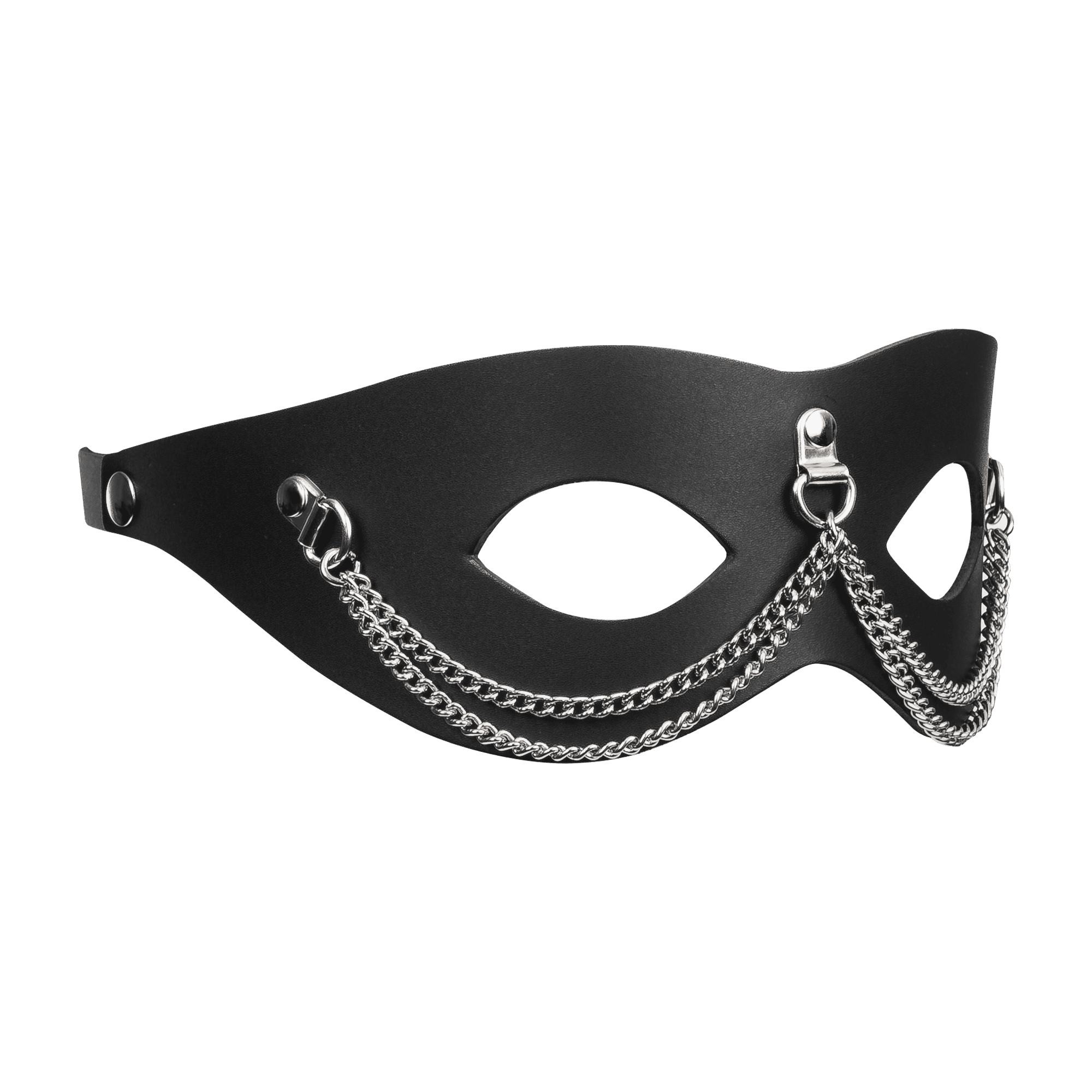 Rimba Bondage Play - Lederen Masker met Kettingdecoratie - Zwart & Zilver 5