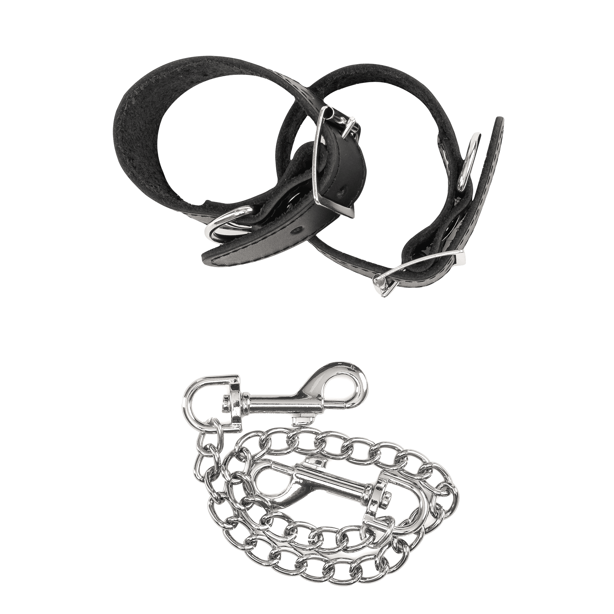 Rimba Bondage Play - Lederen Handboeien met Afneembare Ketting - Zwart & Zilver 5