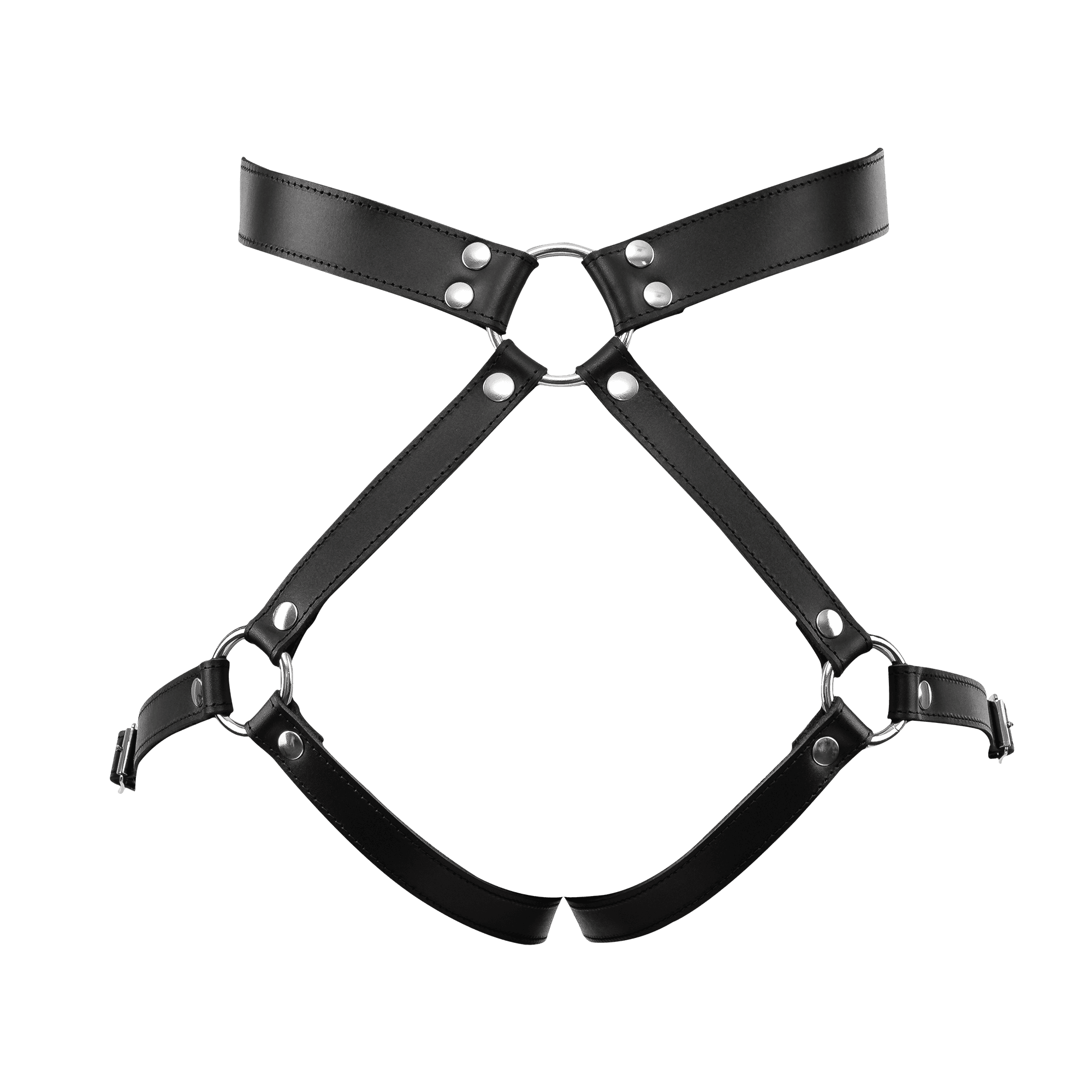 Rimba Bondage Play - Luxe lederen bondageharnas met boeien - Zwart 5
